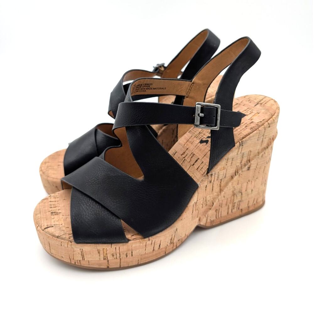 Korks Brigitte Platform Wedge Heel Sandals Women's Black Size US7M EU37.5